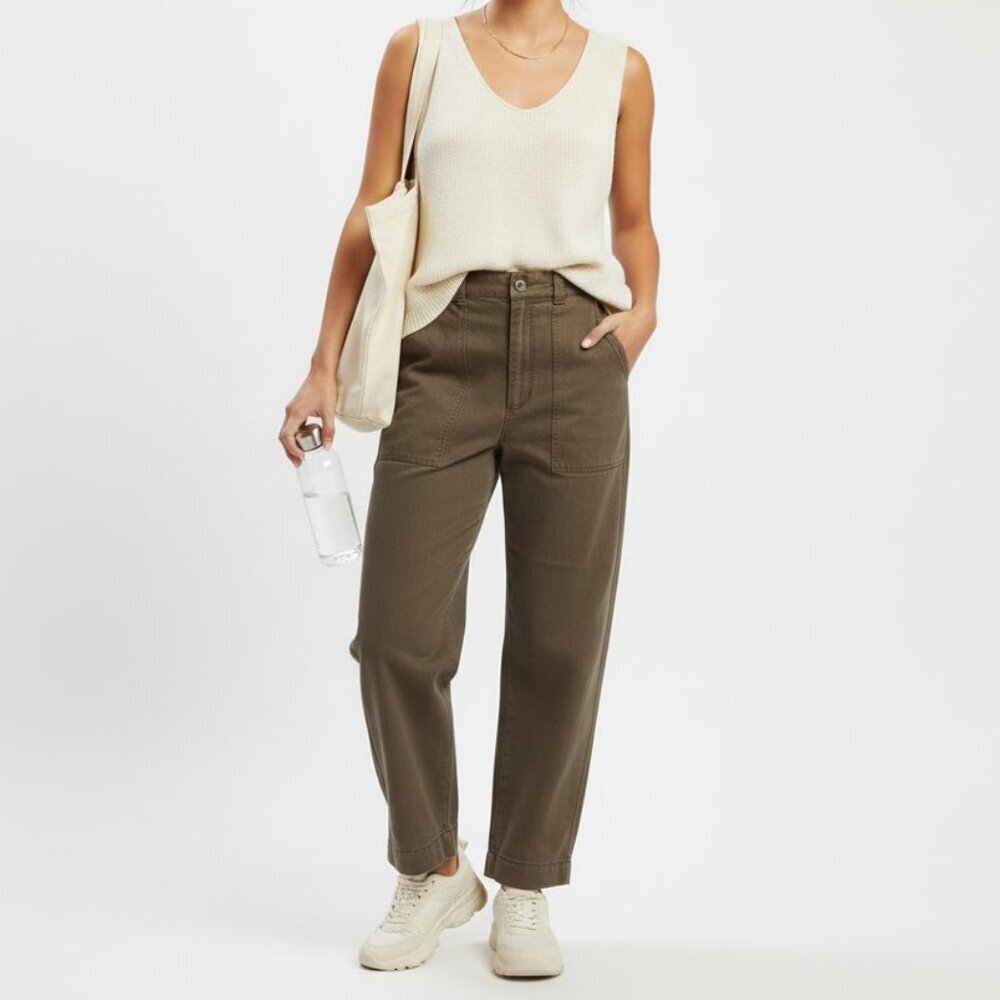 NWT Young Fabulous & Broke High Rise Wide Leg Brown Olive Cargo Barrel Jeans  S